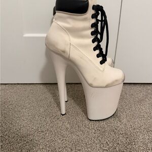 Pleaser White Platform Lace-Up Heels
